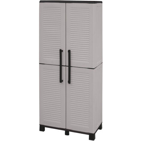 Dmora Armoire Extérieure Veurne 2 Portes 68x37x169 Cm - Made In Italy Gris Clair & Noir