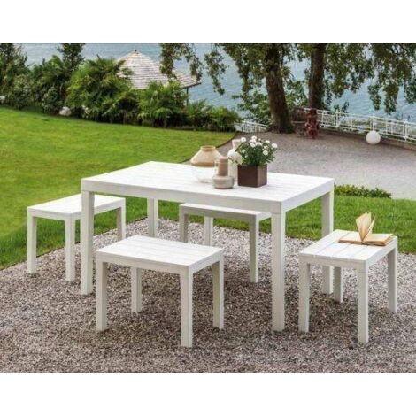 Dmora – Table de jardin rectangulaire 138x78cm – Structure en polypropylène renforcé – Résistante aux intempéries – 100% Made in Italy – Blanc - 138x78h72 (1/4)