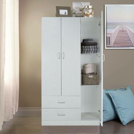 Dmora Armoire avec 3 portes et tringle à vêtements, Armoire de chambre, Armoire moderne avec étagères, Made in Italy, 90x42h180 cm, couleur chêne blanchi, avec emballage renforcé
