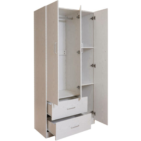 Dmora Armoire avec 3 portes et tringle à vêtements, Armoire de chambre, Armoire moderne avec étagères, Made in Italy, 90x42h180 cm, couleur chêne blanchi, avec emballage renforcé