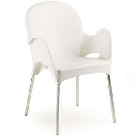 Chaise d'extérieur Vashti, une Chaise, Empilable Made in Italy, Accoudoirs, Blanche (1/3)