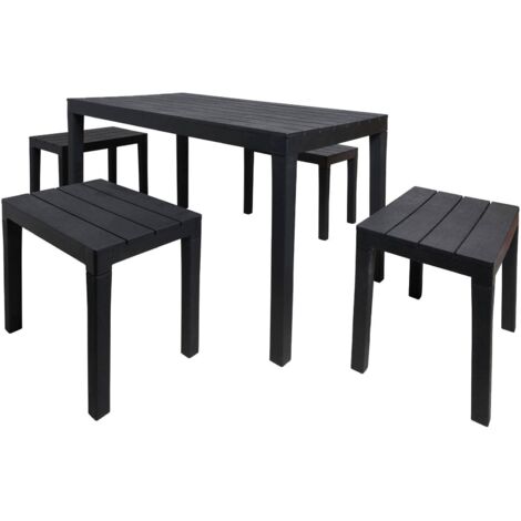 Dmora – Ensemble table et bancs de jardin 1 table rectangulaire 4 places – Polypropylène résistant aux intempéries – 100% Made in Italy – Anthracite (1/4)