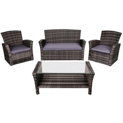 Set Salon Jardin Extensible MANAROLA - Table + 4 Chaises Effet Rotin - 100% Made In Italy - Anthracite