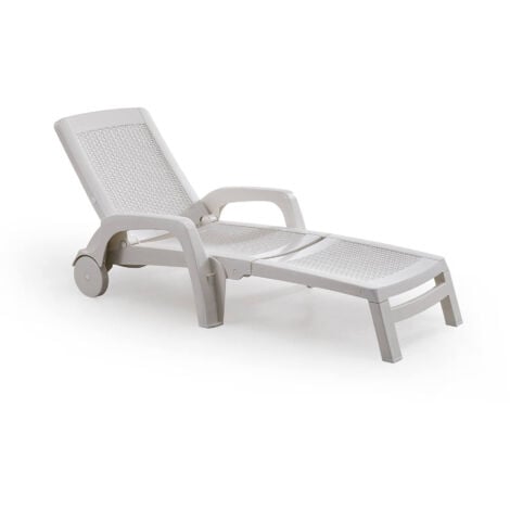 Dmora - Bain au soleil Dmat, Bain au soleil de jardin réglable avec accoudoirs, Chaise longue d'extérieur, 100% Made in Italy, 190x46h70 cm, Blanc