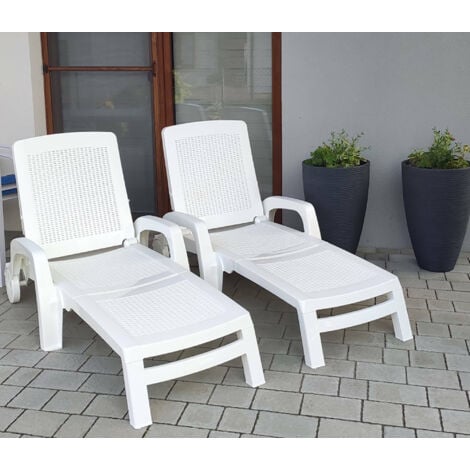 Dmora - Bain au soleil Dmat, Bain au soleil de jardin réglable avec accoudoirs, Chaise longue d'extérieur, 100% Made in Italy, 190x46h70 cm, Blanc