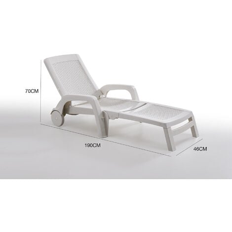 Dmora - Bain au soleil Dmat, Bain au soleil de jardin réglable avec accoudoirs, Chaise longue d'extérieur, 100% Made in Italy, 190x46h70 cm, Blanc