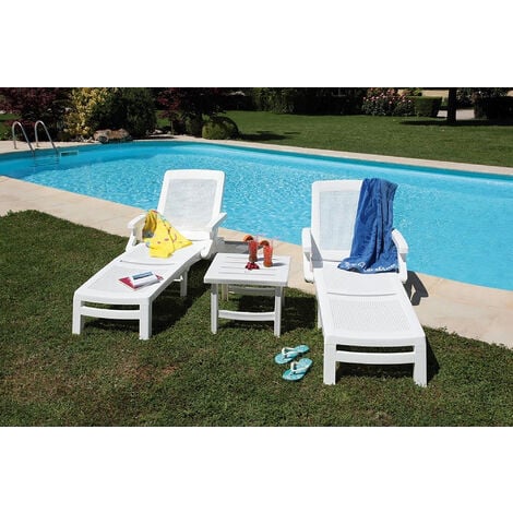 Dmora - Bain au soleil Dmat, Bain au soleil de jardin réglable avec accoudoirs, Chaise longue d'extérieur, 100% Made in Italy, 190x46h70 cm, Blanc