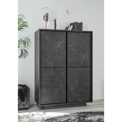 Buffet 4 Portes Moderne Noir Avec Pieds Dorés - 160x80.5x40 Cm, MDF, étagères Réglables