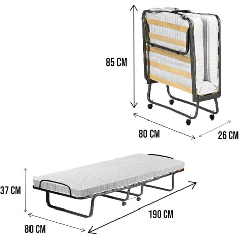 Talamo Italia - Lit pliant Dparis, Lit pliant avec sommier à 12 lattes, Matelas inclus, Lit peu encombrant, 100% Made in Italy, 80x190h37 cm, Housse de protection incluse
