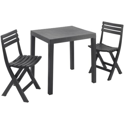 Dmora - Set salon d'extérieur Ortisei, Salon de jardin composé de 1 table rectangulaire et de 2 chaises pliantes, ensemble intérieur et extérieur Pic Nic, 100% Made in Italy, Anthracite (1/4)