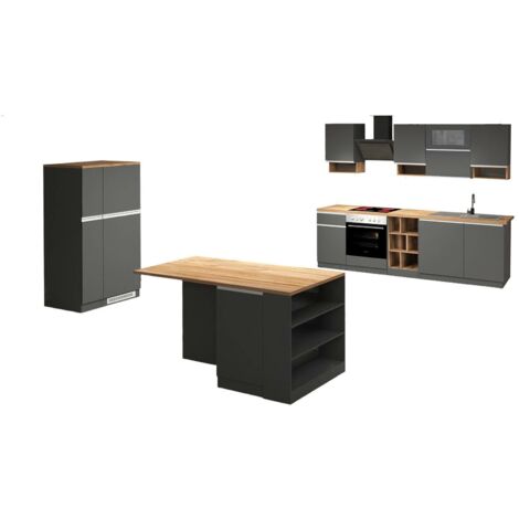 Dmora - Cuisine complète Danderso, Ensemble de cuisine modulable, Cuisine modulable à éléments multiples, 100% Made in Italy, Anthracite et Chêne (1/5)