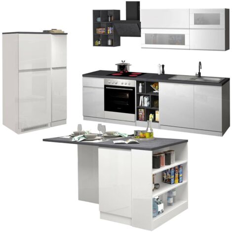 Dmora - Cuisine complète Dantenucc, Ensemble de cuisine modulable, Cuisine modulable à éléments multiples, 100% Made in Italy, Blanc brillant et ardoise (1/5)
