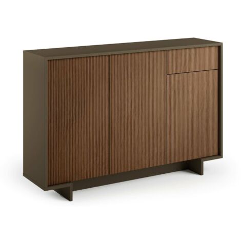 Dmora – Buffet de salon 3 portes et 1 tiroir – Dimensions 134x35x87 cm – Panneaux mélaminés résistants – 100% Made in Italy – Marron et noyer - 134x35h87 (1/5)