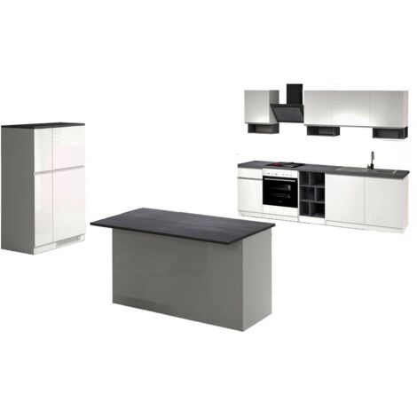 Dmora - Cuisine complète Dantenucc, Ensemble de cuisine modulable, Cuisine modulable à éléments multiples, 100% Made in Italy, Blanc brillant et ardoise (1/5)