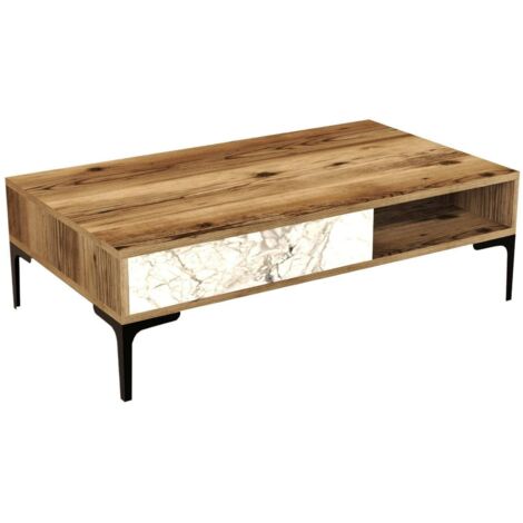 Dmora - Table basse Djagiell, Table basse, Porte-revues pour canapé, Etagère de salon, 105x60h33 cm, Noyer et Blanc (1/5)