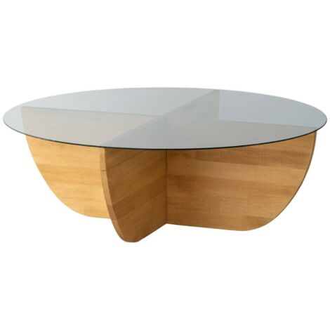 Table basse Jolanda, Porte-revues, Forme ronde, Structure en verre, 90x90x30h cm Chêne brun (1/5)