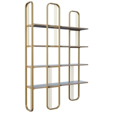 Dmora - Bibliothèque Dbourabi, Etagère de bureau, Porte-livre mobile, Librairie, 125x28h180 cm, Jaune (1/5)