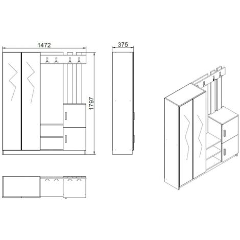 Meuble D'entrée Calista 90x35x200 Cm - Porte-manteau, Rangement Multifonction - Noyer Et Anthracite