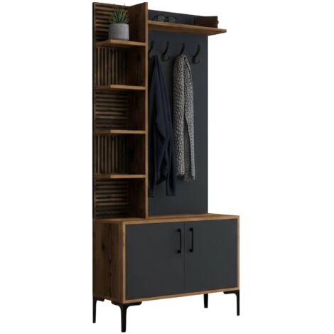 Meuble D'entrée Calista 90x35x200 Cm - Porte-manteau Et Rangement - Noyer/anthracite - Design Moderne - 9
