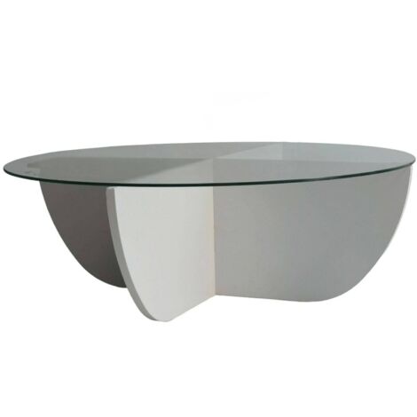Table basse Jolanda, forme ronde, plateau en verre, transparent, 90x90x30h cm, blanc (1/5)