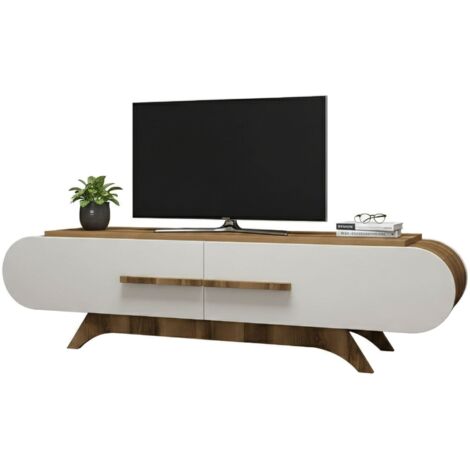 Dmora Meuble TV Praesepe Buffet Salon 145x37x50cm - Noyer Et Jaune - Rangement Moderne