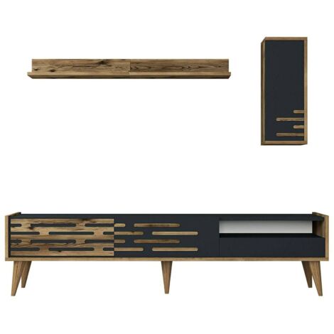 Dmora - Meuble TV Alnilam, Buffet de salon, Armoire basse pour TV, Base murale de rangement, 180x45h35 cm, Anthracite et Noyer, avec emballage renforcé (1/5)
