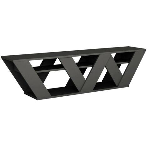 Dmora - Meuble TV Alde, Buffet de salon, Armoire basse pour TV, Base murale de rangement, 158x30h40 cm, Anthracite, avec emballage renforcé (1/3)