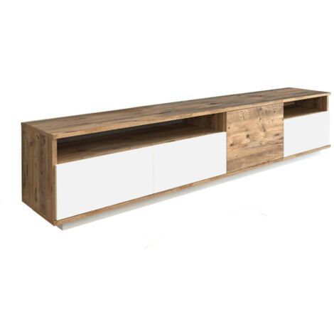 Dmora - Meuble TV Carme, Buffet de salon, Armoire basse pour TV, Base murale de rangement, 180x45h45 cm, Chêne et Blanc, avec emballage renforcé (1/5)