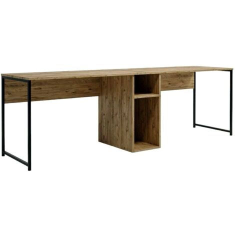 Dmora - Bureau Dferguso, Pupitre polyvalent, Table de bureau pour PC, Plan de travail, 240x60h74 cm, Chêne (1/5)