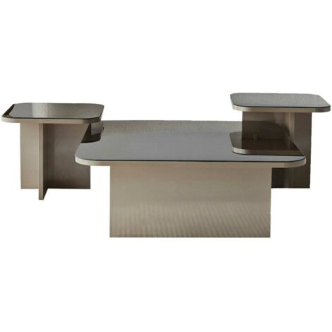 Dmora - Table basse Dpangraz, Table basse, Porte-revues pour canapé, Etagère de salon, 80x80h40 cm, Taupe et Fumé (1/5)