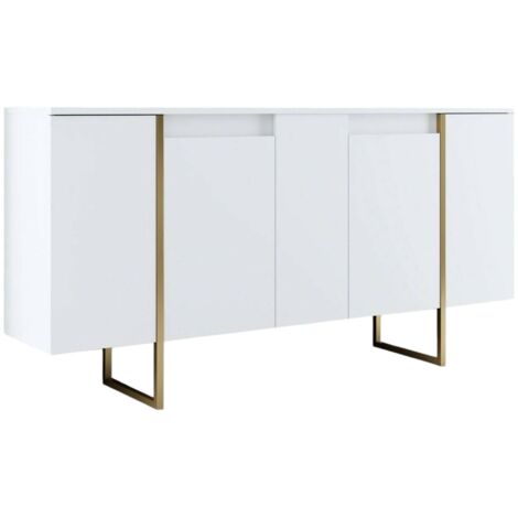 Dmora – Buffet Dgarzitt 160x35x80 cm – Panneau mélaminé blanc et or – Meuble de salon moderne et fonctionnel – Portes réversibles - 160x35h80 (1/5)