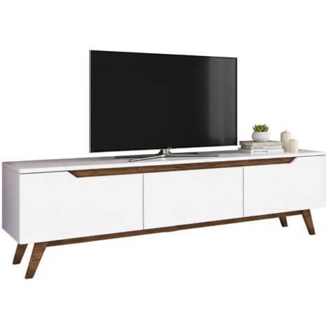 Meuble TV Bas Govone 180x31x50 Cm - Armoire Basse Rangement Salon Moderne En Couleur Beige - Design épuré Et Fonctionnel