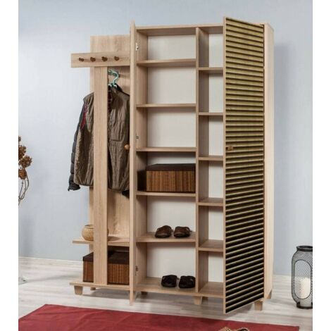 Meuble D'entrée Calista 90x35x200 Cm - Porte-manteau Et Rangement - Noyer/anthracite - Design Moderne - 8