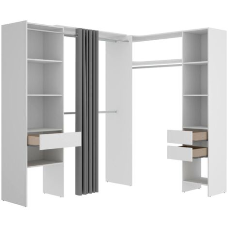 Dmora – Armoire chambre 9 étagères 214x141x205 cm – Panneau mélaminé – 3 tiroirs et 3 patères – Design moderne et élégant - 141x205h (1/5)