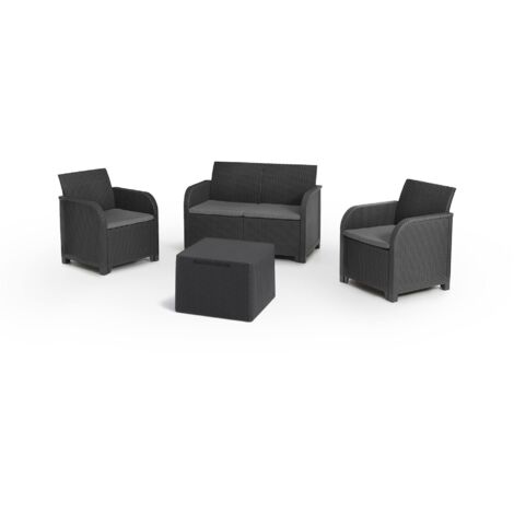 Ensemble Salon Extérieur Barrhead: Canapé 3 Places, Table Basse, Noir Anthracite (1/5)