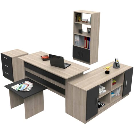 Dmora – Ensemble de bureau modulable Hilda avec 5 étagères – Panneau de particules mélaminé 18 mm – Dimensions bureau 140x60h73,8 cm (1/5)