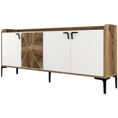 Dmora - Console Dilici, Table polyvalente, Armoire de rangement, Bureau du couloir, 180x35h78 cm, Noyer et Blanc (1/5)