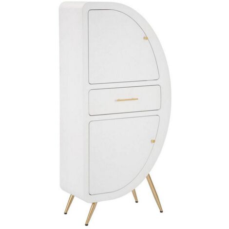 Buffet Tellier, Meuble avec Tiroir, Portes Battantes et Coulissantes, 32x60x133h cm Blanc (1/5)