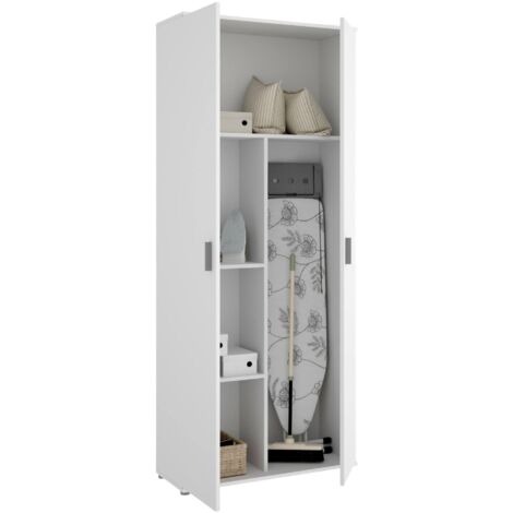 Dmora - Armoire polyvalente Forcola, Porte-balai multifonctionnel, Armoire à 2 portes, 78x35h190 cm, Blanc, avec emballage renforcé (1/5)