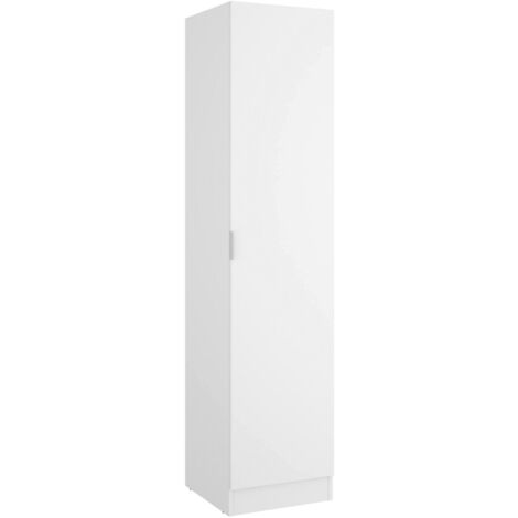 Dmora – Armoire penderie 1 porte battante 41x52h184 cm – Structure en panneaux mélaminés – 3 étagères internes pour rangement optimisé – Blanc (1/5)