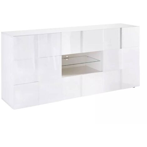 Buffet Zerba, 2 Tiroirs, 3 Étagères, Fabriqué en Italie, 43x181x84h cm Blanc Brillant (1/5)