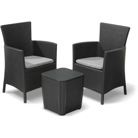 Salon de Jardin Viking, Ensemble Extérieur 2 Places avec Table, Noir Anthracite (1/4)