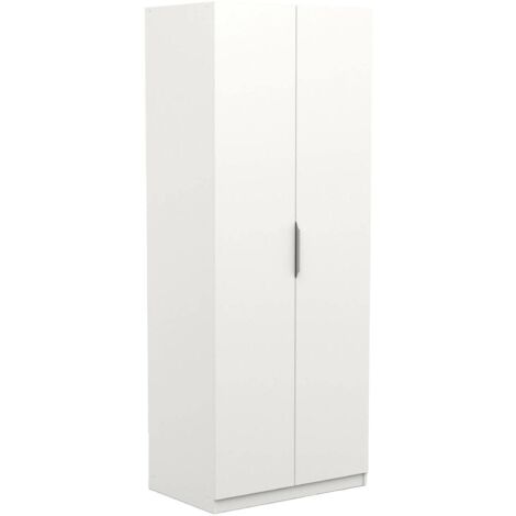 Dmora – Armoire 2 portes blanche mat 79,4x51,1x203 cm – Structure multifonctionnelle – Rangement vêtements et accessoires – Design moderne - 1x203h (1/5)
