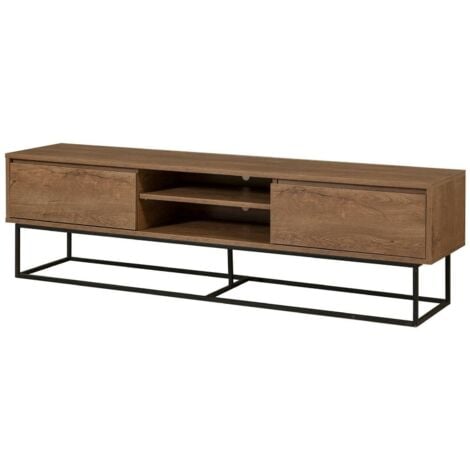 Dmora - Meuble TV Dleonard, Buffet De Salon, Armoire Basse Pour TV Base Murale De Rangement 180x35h49 Cm Blanc Et Noyer 87594751