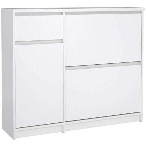 Meuble à Chaussures Todd, 1 tiroir, 1 étagère, 31,5x108,9x92,9h cm Blanc Brillant (1/5)
