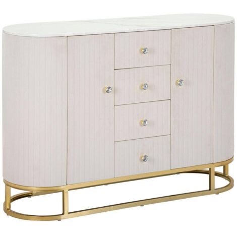 Buffet Lodovico, Meuble 2 Étagères, 4 Tiroirs, 40x120x85h cm Blanc (1/5)