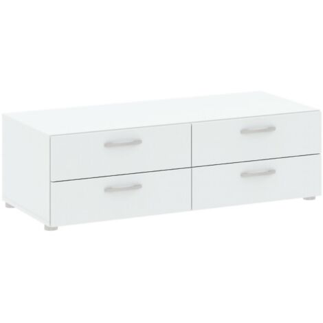 Dmora – Commode 4 tiroirs blanche – Ouverture coulissante – Dimensions 110,7x51,9x35 cm – Design moderne et minimaliste (1/5)