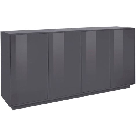 Dmora - Placard Dnánde, Buffet de cuisine à 4 portes, Buffet de salon, 100% Made in Italy, cm 180x41h86, Anthracite Brillant (1/5)