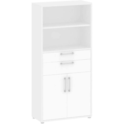 Étagère Albidona, Buffet 4 Étagères, 2 Tiroirs, 40x89x185,5h cm Blanc (1/3)