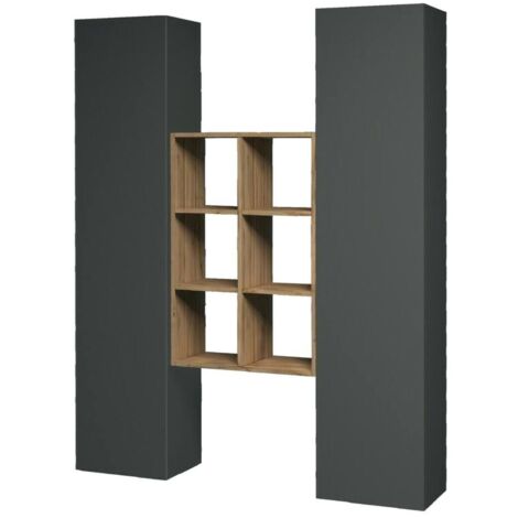 Dmora - Placard Ddeluc, Ensemble de salon avec 2 portes et étagères, Buffet de salon, Buffet de cuisine, 100% Made in Italy, cm 140x30h180, Anthracite et Érable (1/5)